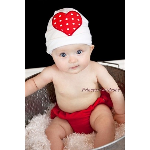 Red Ruffles Bloomers with White Cotton Cap with Red White Polka Dots Heart Print BL70 